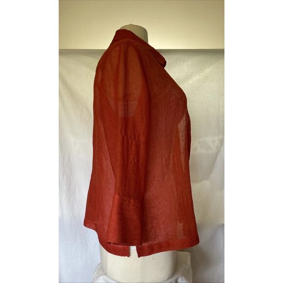 Coldwater Creek Orange Sheer Layering Gauze Button Up Shirt Size PM 3/4 Sleeves - Picture 2 of 16